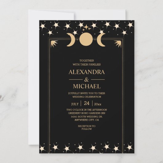 Invitation Étoiles célestes en or noir mystique Mariage Invit (Devant)