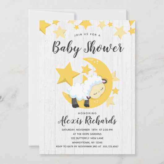 Invitation Étoiles célestes et Baby shower d'agneau Invitatio (Devant)
