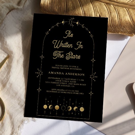 Invitation Étoiles célestes Fête des mariées Lune d'or noir