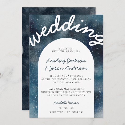 Invitation Étoiles célestes foncées Mariage bohémien rustique (Devant / Derrière)