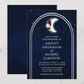 Invitation Étoiles célestes Lune Arc Mariage floral (Devant / Derrière)