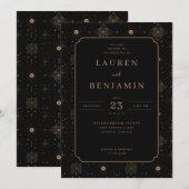 Invitation Étoiles célestes noires élégantes (Devant / Derrière)