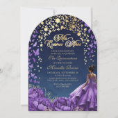 Invitation Étoiles célestes pourpres Quinceanera florale (Devant)