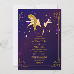 Invitation Étoiles célestes roses bleues mystiques