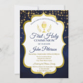 Invitation Étoiles, Chalice Marine Bleu Première Communion Sa (Devant)