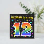 Invitation Étoiles colorées + Motif arc-en-ciel "12" Annivers (Debout devant)