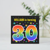 Invitation Étoiles colorées + Motif arc-en-ciel "30" Annivers (Debout devant)