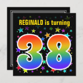 Invitation Étoiles colorées + Motif arc-en-ciel "38" Annivers (Devant / Derrière)