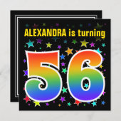 Invitation Étoiles colorées + Motif arc-en-ciel "56" Annivers (Devant / Derrière)