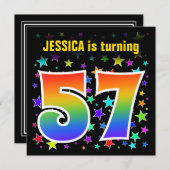 Invitation Étoiles colorées + Motif arc-en-ciel "57" Annivers (Devant / Derrière)