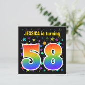 Invitation Étoiles colorées + Motif arc-en-ciel "58" Annivers (Debout devant)