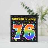 Invitation Étoiles colorées + Motif arc-en-ciel "76" Annivers (Debout devant)