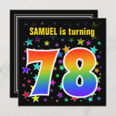 Invitation Étoiles colorées + Motif arc-en-ciel "78" Annivers (Devant / Derrière)