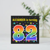 Invitation Étoiles colorées + Motif arc-en-ciel "82" Annivers (Debout devant)