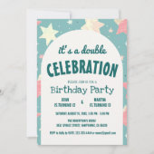 Invitation Etoiles colorées Motif Double fête d'anniversaire (Devant)