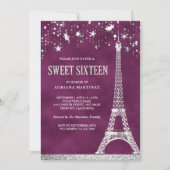 Invitation Etoiles Confetti Argent Tour Eiffel Plum Sweet 16 (Devant)
