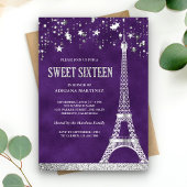 Invitation Etoiles Confetti Silver Tour Eiffel Purple Sweet 1