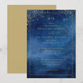 Invitation Étoiles Cosmiques Bleu Élégant (Devant / Derrière)