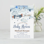 Invitation Etoiles d'aquarelle, Nuages, Baby shower d'avion (Debout devant)