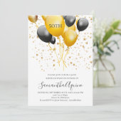 Invitation Étoiles de ballons d'or et de noir Blanc 50e anniv (Debout devant)