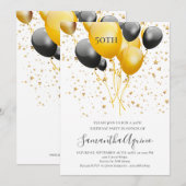 Invitation Étoiles de ballons d'or et de noir Blanc 50e anniv (Devant / Derrière)