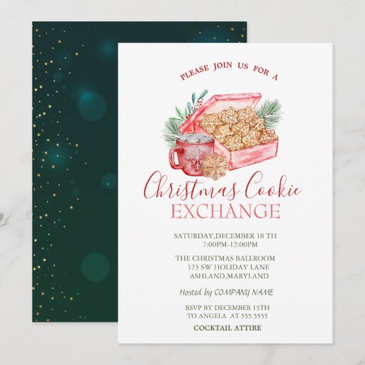 Invitation Étoiles de biscuits de Noël à l'aquarelle Noël ver (Devant / Derrière)