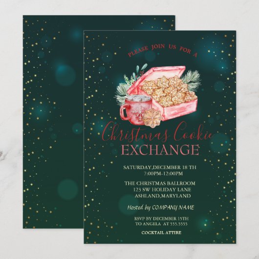 Invitation Étoiles de biscuits de Noël Noël vert (Devant / Derrière)