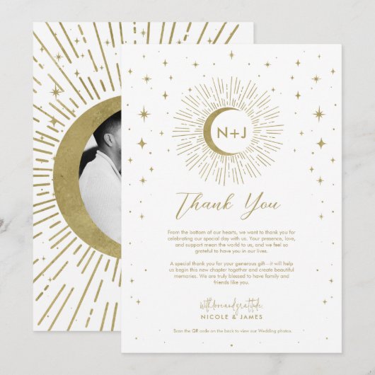 Invitation Étoiles de Blanc Or Soleil Céleste Explosion de la (Devant / Derrière)