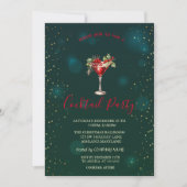 Invitation Étoiles de cocktail rouges Noël vert (Devant)