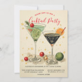 Invitation Étoiles de cocktails rétro Noël vert (Devant)