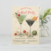 Invitation Étoiles de cocktails rétro Noël vert (Debout devant)