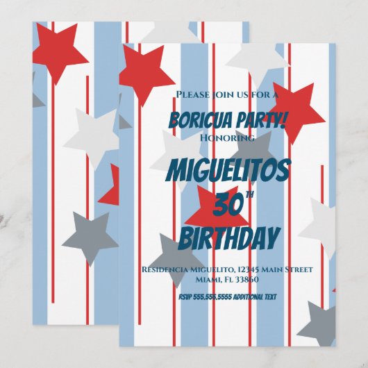 Invitation Étoiles de fête d'anniversaire latino hispanique p (Devant / Derrière)