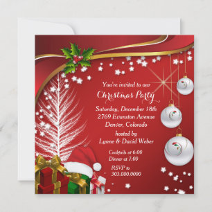 Invitation Étoiles de fête rouge pour la fête de Noël