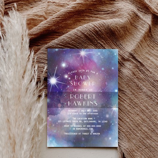 Invitation Étoiles de Galaxie et Baby shower spatial