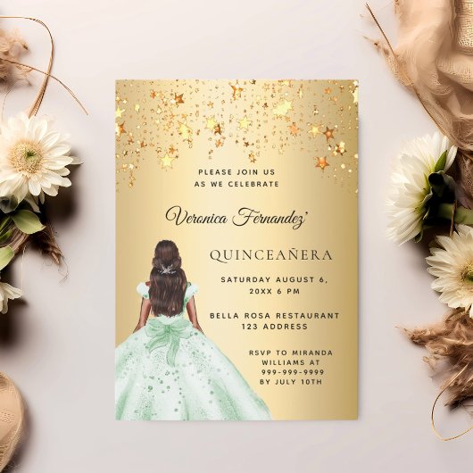 Invitation étoiles de la robe verte de Quinceanera