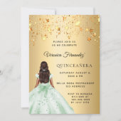 Invitation étoiles de la robe verte de Quinceanera (Devant)