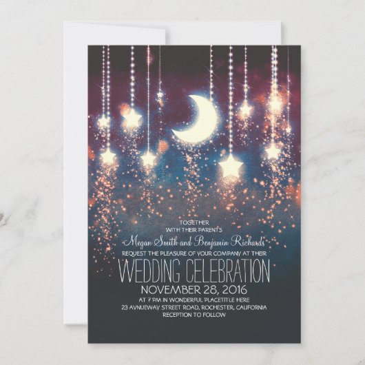 Invitation Étoiles de lune et lumières à cordes Mariage d'été (Devant)