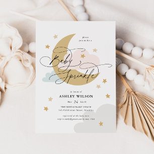 Invitation Étoiles de lune Matte rose Bleu Script Bébé Parsem