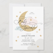 Invitation Étoiles de lune Matte rose Bleu Script Bébé Parsem (Devant)