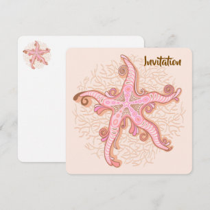 Invitation Étoiles de mer et motif pastel rose corail
