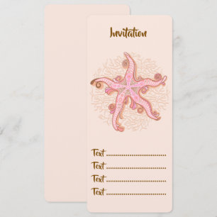 Invitation Étoiles de mer et motif pastel rose corail