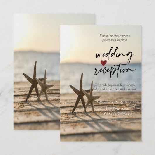 Invitation Étoiles de mer Plage de sable Réception (Devant / Derrière)