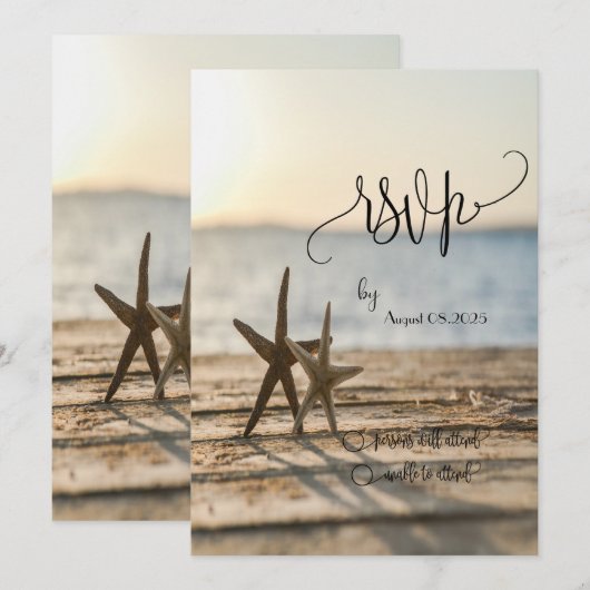 Invitation Étoiles de mer Plage de sable Script RSVP (Devant / Derrière)