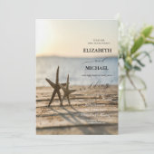 Invitation Étoiles de mer sur la plage de sable Script mariag (Debout devant)