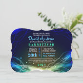 Invitation ÉTOILES DE NEON DE GLOWING Bar Mitzvah bleu d'invi (Debout devant)