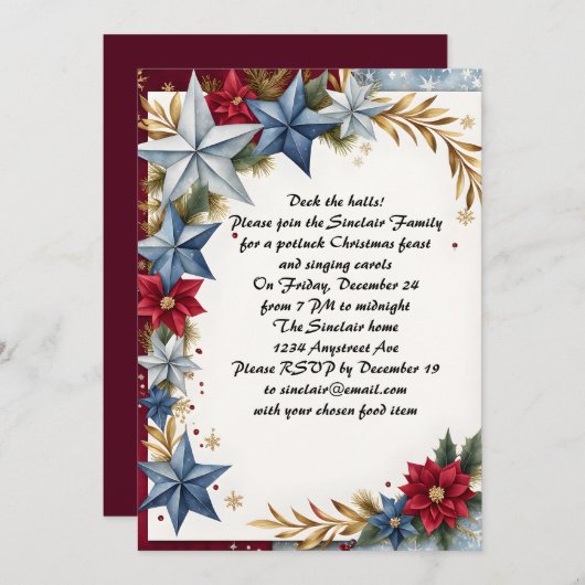 Invitation Étoiles de Noël colorées (Devant / Derrière)