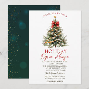 Invitation Étoiles de sapin de Noël vertes pour la maison ouv