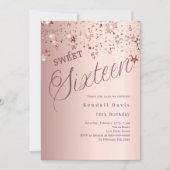 Invitation Étoiles de script en or rose moderne Sweet 16 (Devant)