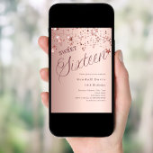 Invitation Étoiles de script en or rose moderne Sweet 16