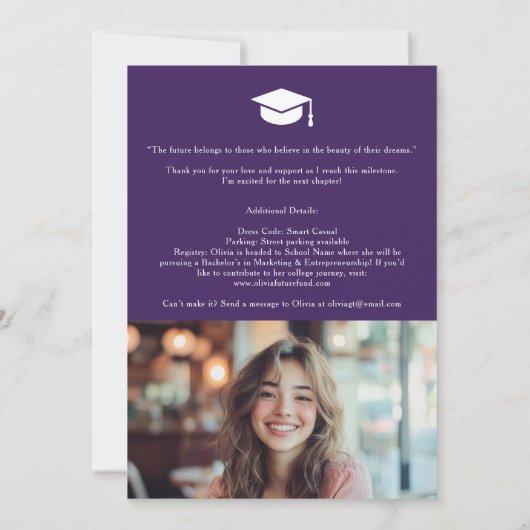 Invitation Étoiles de script violet rétro 3-Photo Graduation  (Dos)